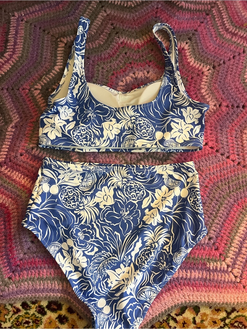 Old Navy Blue & White Floral Two-Piece High-Waist Bikini - Picture 2 of 2